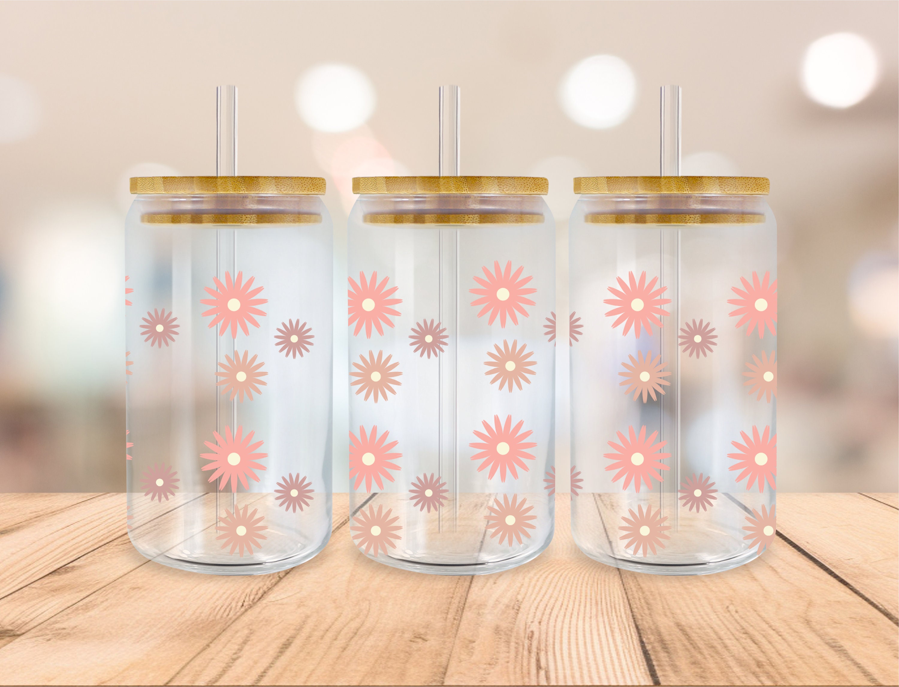 Flower Libbey Glass Wrap Bundle, 16oz Libbey Glass Can Tumbler ...