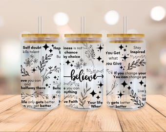 Positive Affirmations 16oz Libbey Glass Wrap Bundle Png, Mom Daily Affirmations Libbey Glass, Inspirational Can Glass Wrap, Self Love Wrap