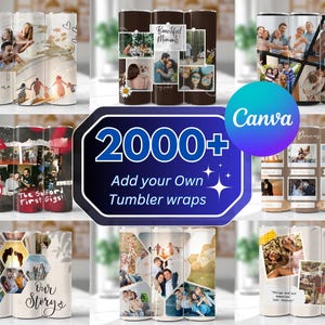 2000 + Fügen Sie Ihr eigenes Fotobecher-Wrap-Bundle hinzu, Familienfotobecher, Bildbecher, 20 Unzen eigener selbstbearbeitbarer Becher, Canva bearbeitbar