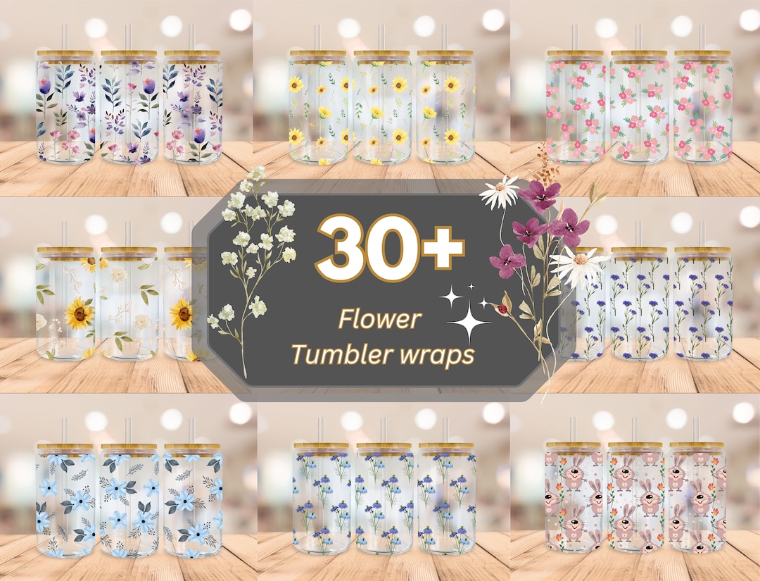 Flower Libbey Glass Wrap Bundle, 16oz Libbey Glass Can Tumbler ...
