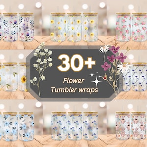 Flower Libbey Glass Wrap Bundle, 16oz Libbey Glass Can Tumbler Sublimation Design, Wild Flowers, Alcohol Ink Floral Wrap, Digital Download