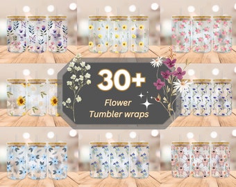 Flower Libbey Glass Wrap Bundle, 16oz Libbey Glass Can Tumbler Sublimation Design, Wild Flowers, Alcohol Ink Floral Wrap, Digital Download