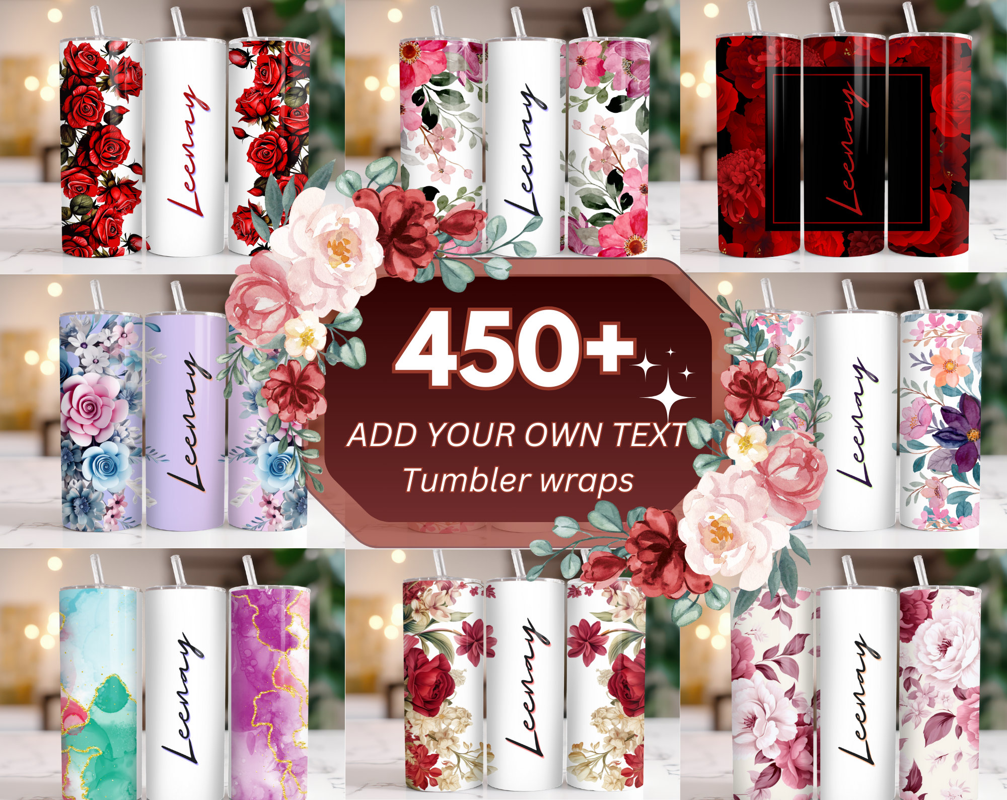 450+ Add your own text Tumbler, Floral Add Your Name Tumbler, Floral tumbler 20oz Skinny Tumbler Sublimation PNG File, Colourful Flowers png