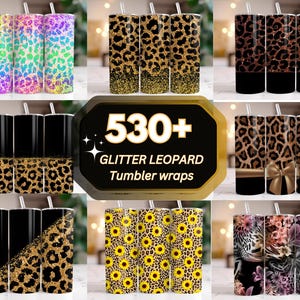 Glitter Leopard Tumbler Wrap Cheetah Print Tumbler Bundle Sublimation Design 20oz Skinny Tumbler Straight Png Tumbler Template Png Seamless