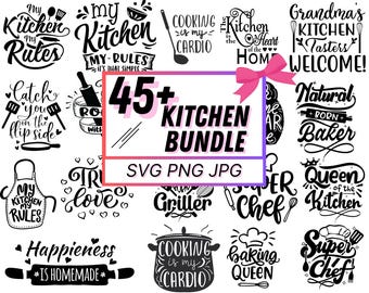 Paquete de más de 45 SVG de cocina, SVG de repostería, SVG de cocina, Monograma de cocina, SVG de citas de cocina, Archivos de corte Cricut, Tabla de cortar láser PNG, SvgCraftor