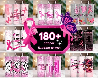 180+ Breast Cancer Tumbler Wrap Bundle 20oz Skinny Tumbler Sublimation PNG Ribbon Awareness Cancer Awareness Glitter Pink Tumbler
