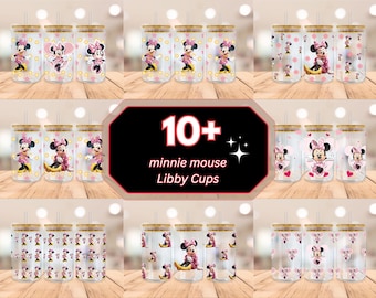 Minnie Mouse Libbey Glass Can Wrap PNG, 10+ Cartoon Character Sublimation Design