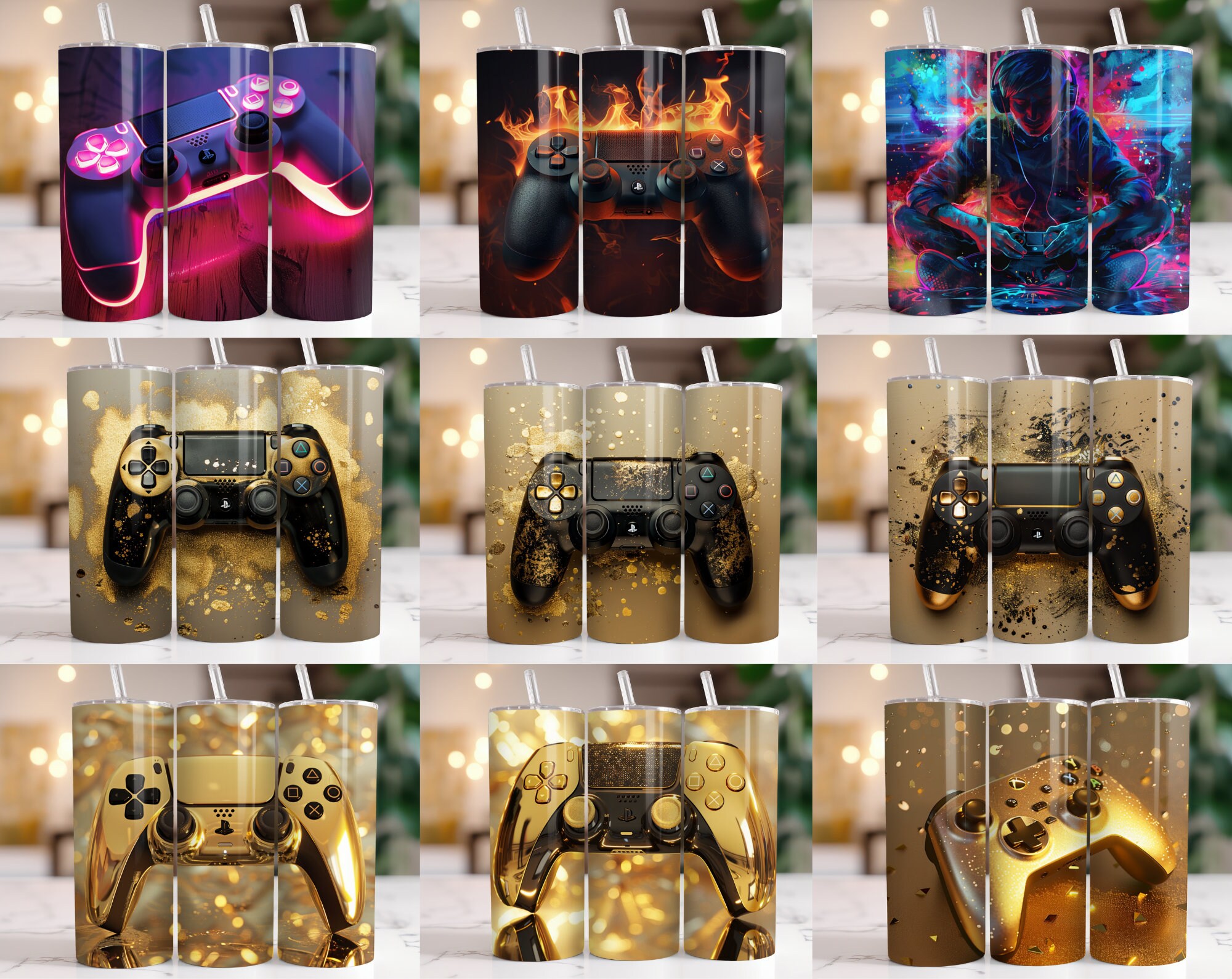 90 + Gamer Tumbler Wrap Bundle, 3D Game Controller Tumbler Wrap, Video ...