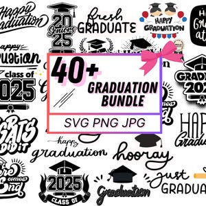 40+ afstuderen SVG-bundel, afstudeerpet, afstudeercertificaat diploma, afstuderen middelpunt, afstudeerklas van 2025, digitale download