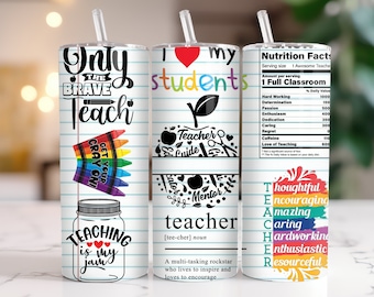 20oz Teacher Life Tumbler Wrap, Back To School Sublimation Image Nutrition Facts 20oz skinny, Messy Bun Teacher Inspire Affirmation PNG