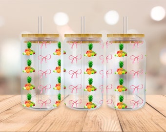 Pink Bow Libbey Glass Png, Ribbon Beer Glass Can svg, Mini Bows, Coquette 16oz Libbey Glass Can, Cutfile, Svg Dxf Png Files Digital Download