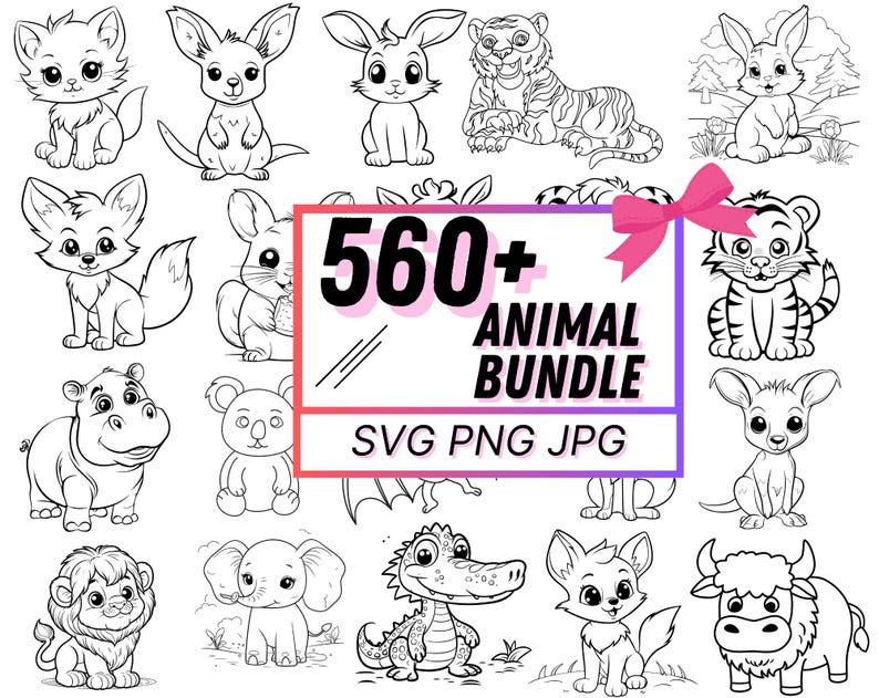 Animal SVG Bundle, Cute Safari and Farm Animals, Cute Forest Animals ...