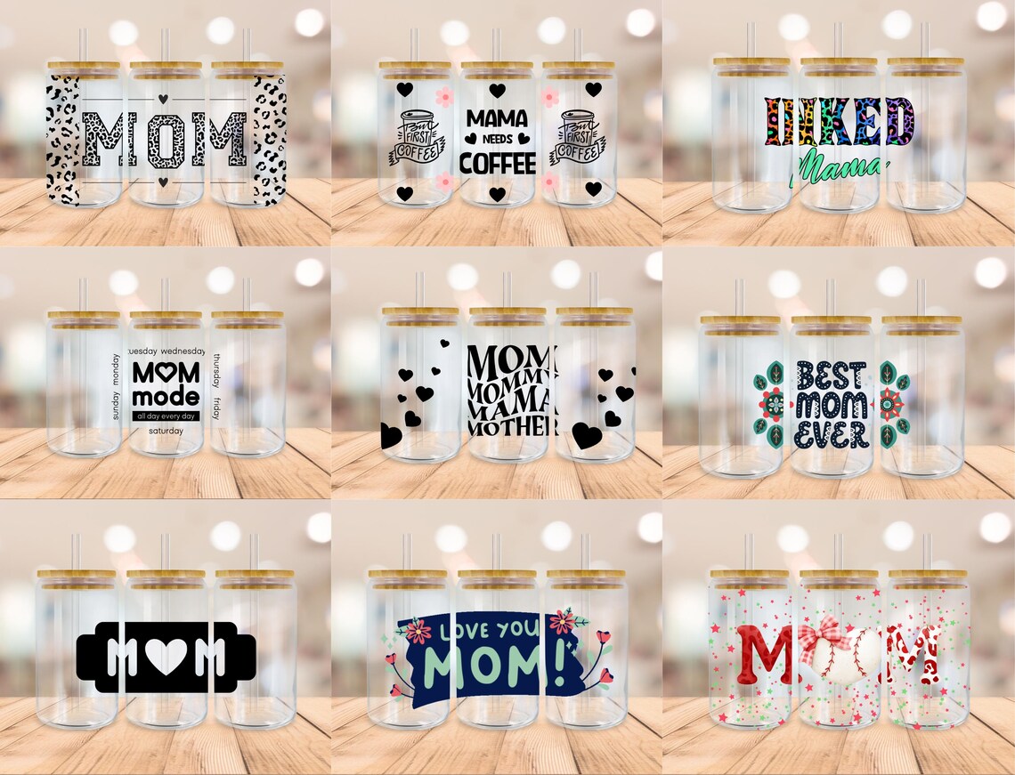 Mom Glass Can SVG Bundle, Mom Life Flower Libbey Glass Wrap PNG, Mother ...