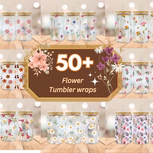 Flower Libbey Glass Wrap Bundle, 16oz Libbey Glass Can Tumbler Sublimation Design, Wild Flowers, Alcohol Ink Floral Wrap, Digital Download