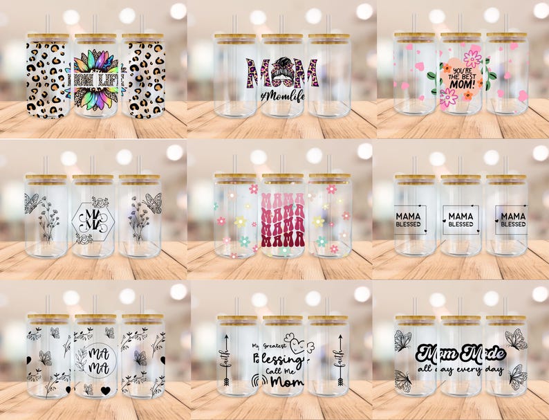 Mom Glass Can SVG Bundle, Mom Life Flower Libbey Glass Wrap PNG, Mother ...