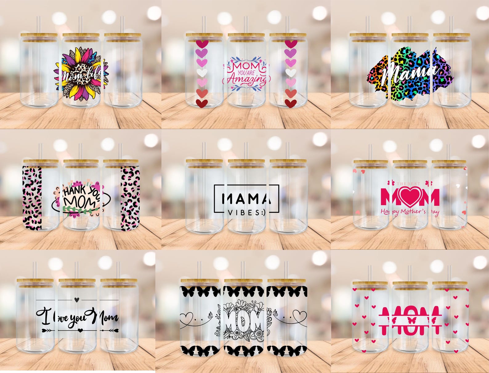 Mom Glass Can SVG Bundle, Mom Life Flower Libbey Glass Wrap PNG, Mother ...