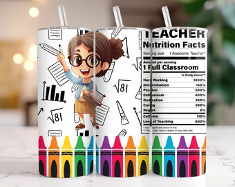 20oz Teacher Life Tumbler Wrap, Back To School Sublimation Image Nutrition Facts 20oz skinny, Messy Bun Teacher Inspire Affirmation PNG