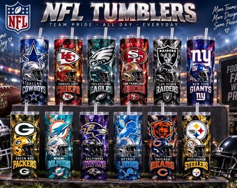 Bicchiere termico con logo della squadra di football, rivestimento per bicchiere termico NFL, bicchiere termico sottile da 20 oz con sublimazione, 32 squadre di football, rivestimenti per squadre di football americano, digitale per tifosi sportivi