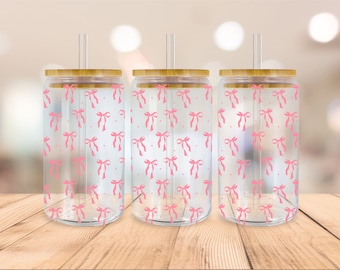 Pink Bow Libbey Glass Png, Ribbon Beer Glass Can svg, Mini Bows, Coquette 16oz Libbey Glass Can, Cutfile, Svg Dxf Png Files Digital Download