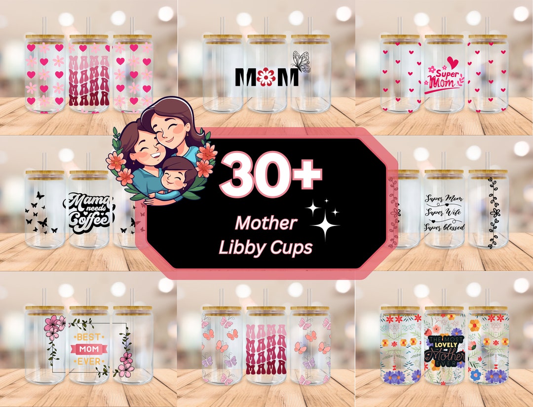 Mom Glass Can SVG Bundle| Mom Life Flower Libbey Glass Wrap PNG| Mother ...