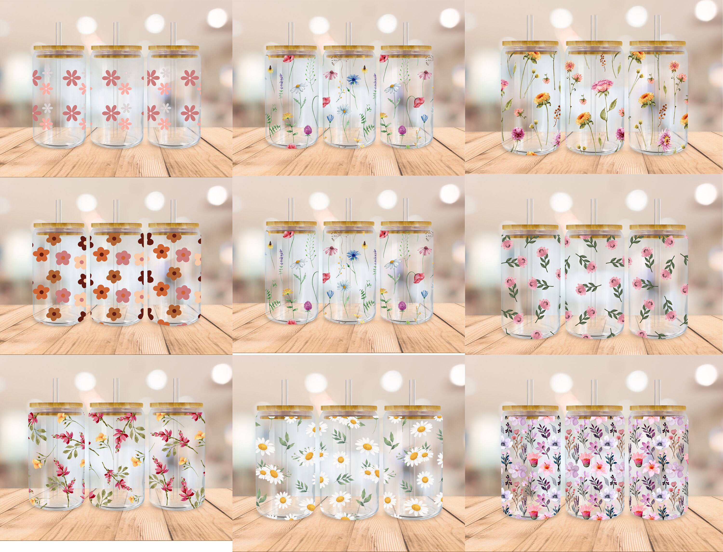 Flower Libbey Glass Wrap Bundle, 16oz Libbey Glass Can Tumbler ...