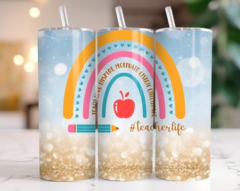 20oz Teacher Life Tumbler Wrap, Back To School Sublimation Image Nutrition Facts 20oz skinny, Messy Bun Teacher Inspire Affirmation PNG