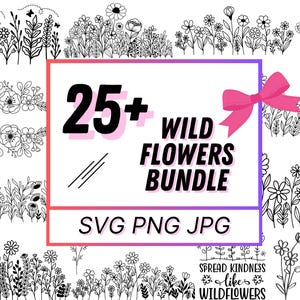 Bundle Svg fleurs sauvages, fleur svg, svg floral, bouquet de fleurs minimaliste, svg floral, frontière de fleurs svg nature svg vecteur de fleurs sauvages