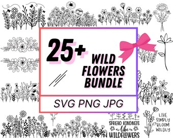 Bundle Svg fleurs sauvages, fleur svg, svg floral, bouquet de fleurs minimaliste, svg floral, frontière de fleurs svg nature svg vecteur de fleurs sauvages
