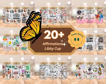 Positive Affirmations 16oz Libbey Glass Wrap Bundle Png, Mom Daily Affirmations Libbey Glass, Inspirational Can Glass Wrap, Self Love Wrap