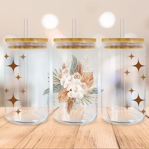 Flower Libbey Glass Wrap Bundle, 16oz Libbey Glass Can Tumbler Sublimation Design, Wild Flowers, Alcohol Ink Floral Wrap, Digital Download