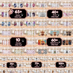 Puede incluir: Una colecci&oacute;n de vasos Libby de vidrio con varios dise&ntilde;os, incluyendo patrones florales, ilustraciones de vacas y texto como "Mam&aacute;", "Enfermera" y "Perro". La imagen tambi&eacute;n presenta texto que indica la cantidad de vasos disponibles.