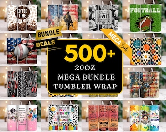 500+ Mega Tumbler Bundle, Best Seller Tumbler PNG, 20oz Tumbler Wrap, retro coffee Tumbler Inflated Tumbler baseball butterfly floral name