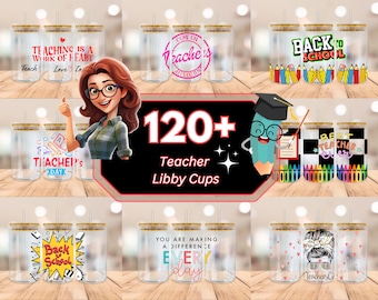 Teacher glass can png bundle, libbey 16 oz can wrap png, retro teacher can png, Teacher Png, Teacher Libby Glass Wrap Png, Digital download