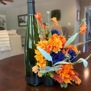 Wine bottle flower arrangement, Fall candle clip, Autumn Wedding Centerpiece, realtor gift, Housewarming, hostess gift, bachelorette gift