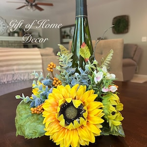 Wine bottle flower arrangement, Fall candle clip, Autumn Wedding Centerpiece, realtor client thank you, hostess gift, bachelorette gift