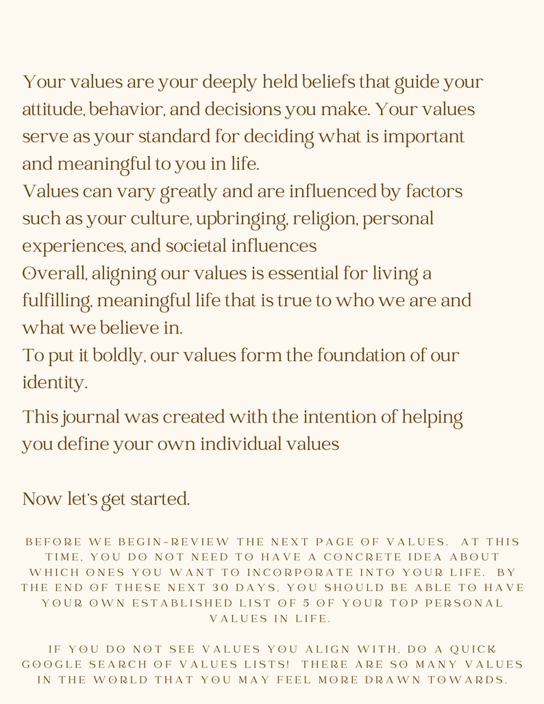 Personal Values Prompt Journal - Etsy
