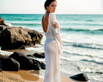 Cache-maillot long en tricot I See Through Backless Beach Cover-up