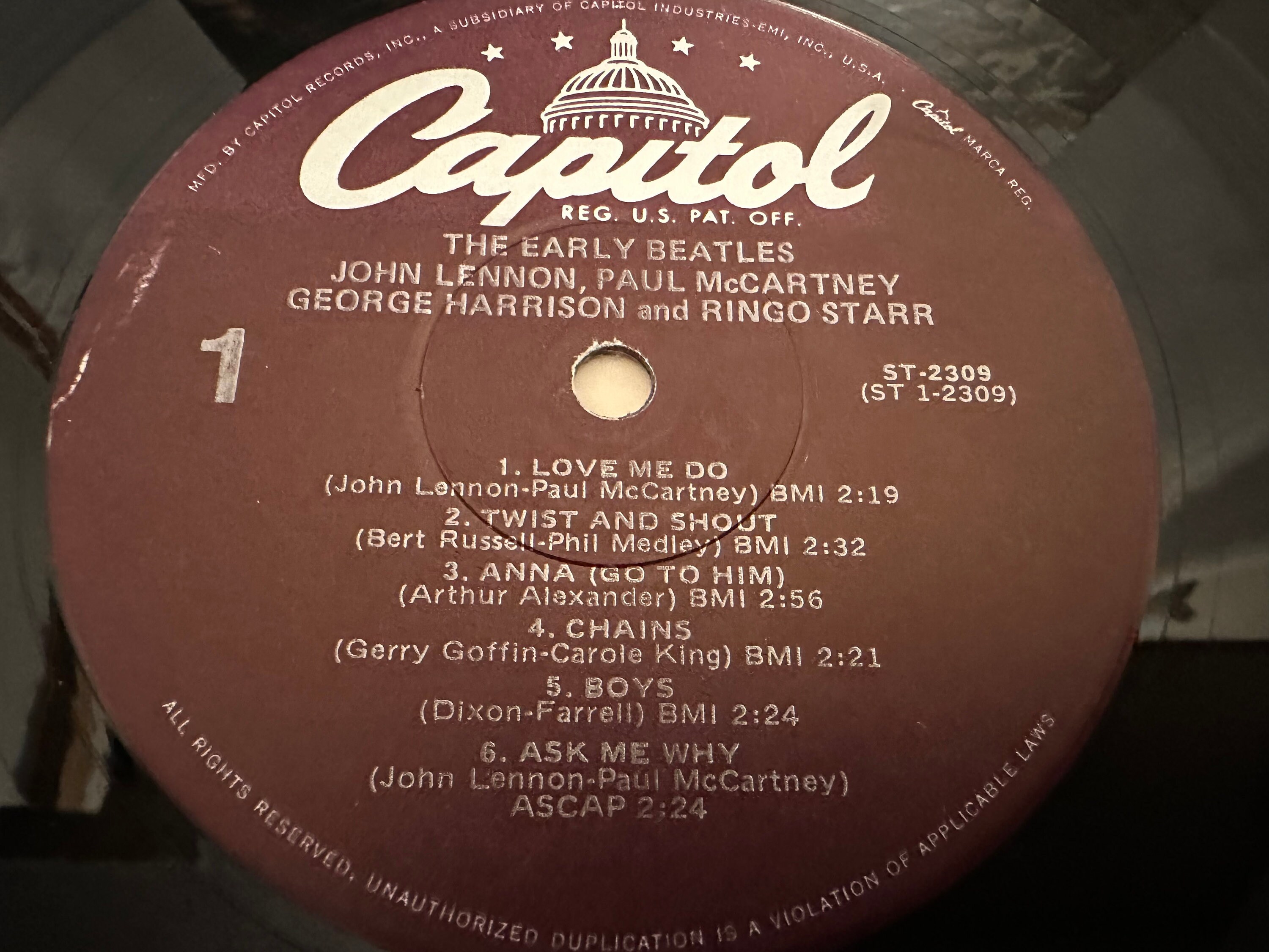 初期ビートルズ、ビニールアルバム/LP、ST 2309、キャピトルレコード 