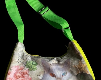Bolsa alternativa feita à mão com estampa de gato | Bolsa ajustável | Presente para uma amiga