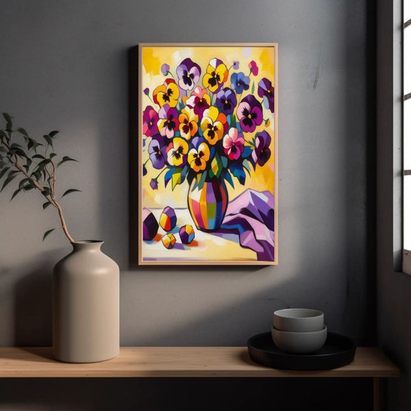 Matisse - Style Modern Contemporary Expressive Abstract Pansy Flowers Digital Printable Art Work