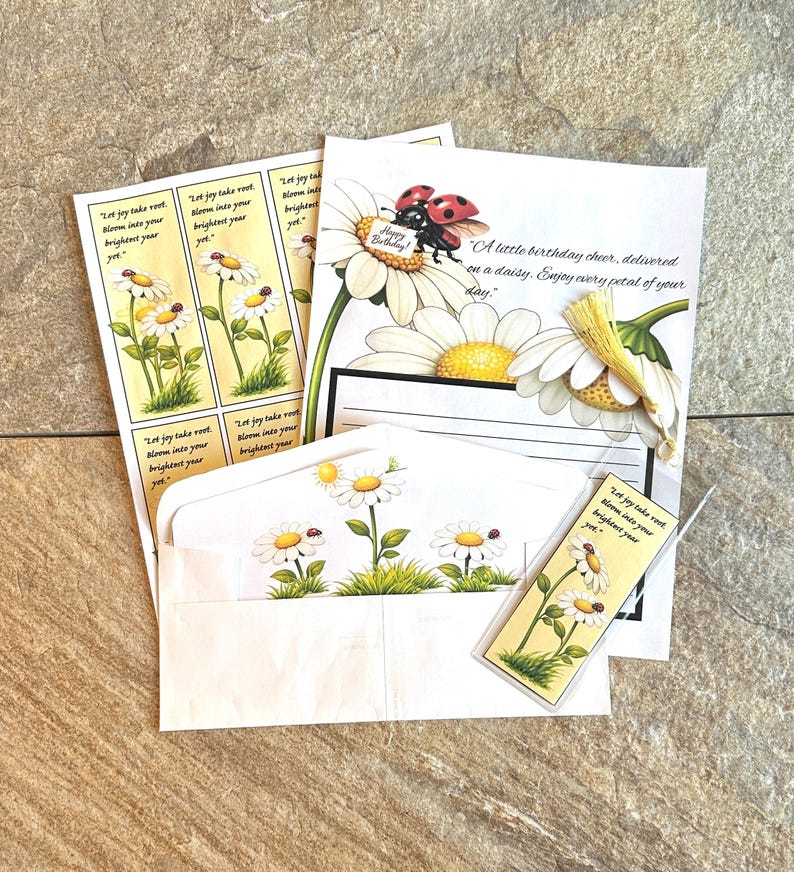Happy Birthday Daisy Stationery Printable - Ladybug With Birthday Sign ...