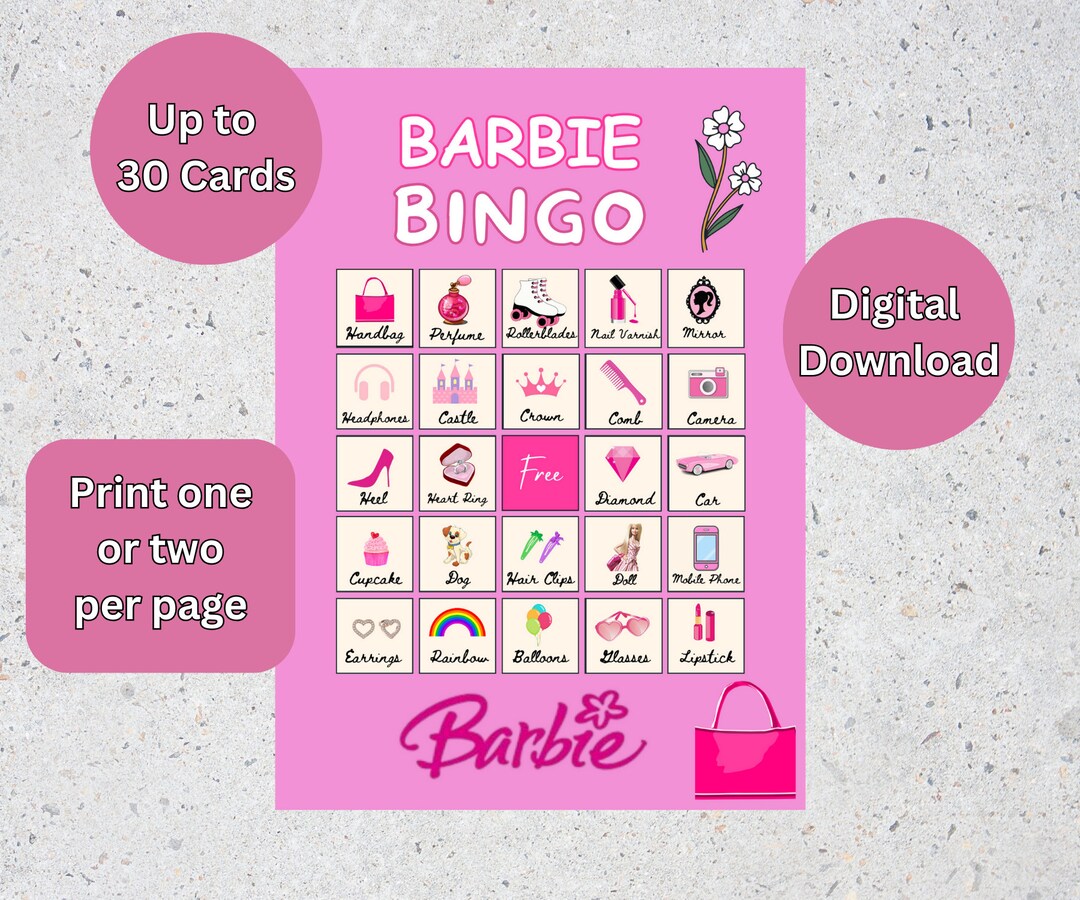 Barbie Bingo, 30 Printable Barbie Bingo Cards, Princess Birthday ...