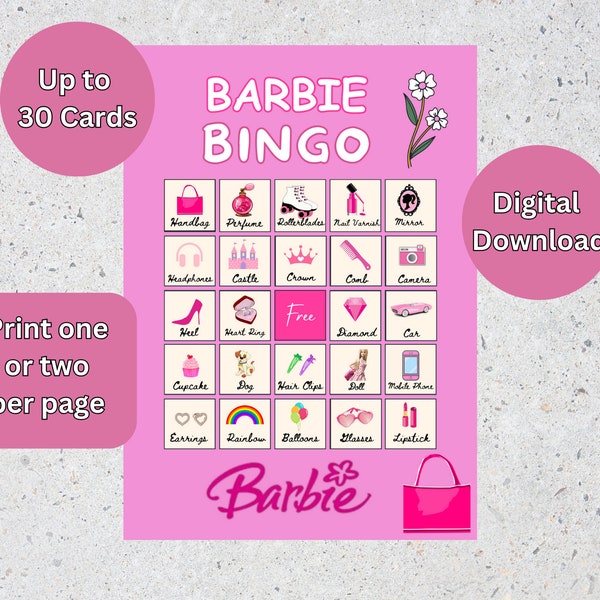 Barbie Bingo, 30 Printable Barbie Bingo Cards, Princess Birthday, Barbie Party Game, Princess Birthday Party, Barbie Printable, Bingo Games