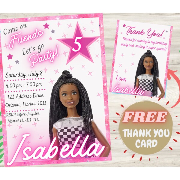 Doll Birthday Party Invitation | Hot Pink Malibu Doll Birthday | Lets Go Party Invite | Instant Download | Digital | Invitation for Girls