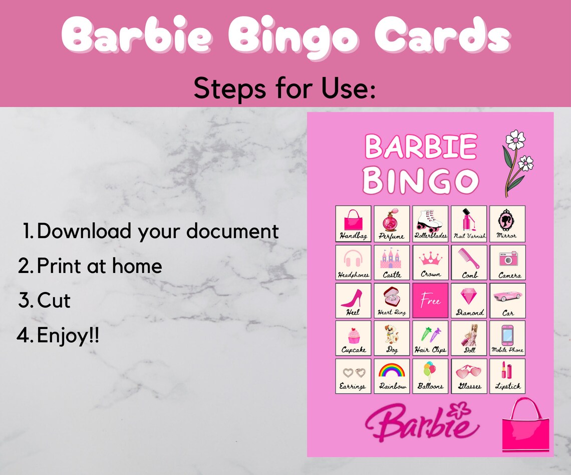 Barbie Bingo, 30 Printable Barbie Bingo Cards, Princess Birthday ...