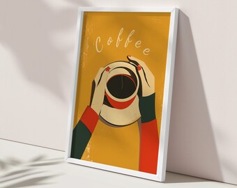 Magic in a Cup | Retro Minimalist Wall Art | Trendy Warm Colors Coffee Pop Art | Printable Art | Digital Download
