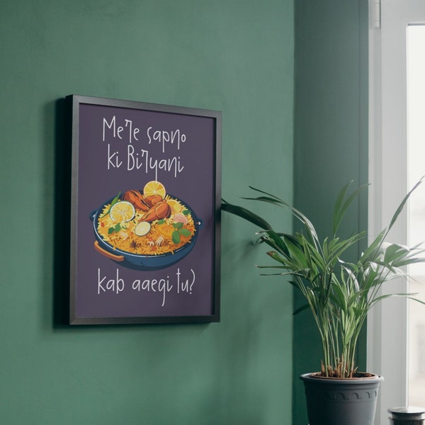 Biryani Print | India Poster | Desi Art | Kitchen Décor | Food Art | Eat Sign | Pop Art | Housewarming | Digital | Cafe
