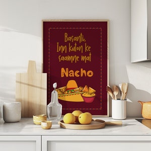 Basanti - Sholay Bollywood Wall Art | Nachos Print| Desi Wall Art | Bollywood Poster | Film Print | Indian Food Art | Digital Illustration
