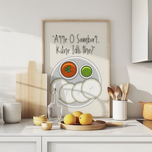 Idli Sambar Print | India Poster | Desi Art | Kitchen Décor | Food Art | Eat Sign | Bollywood | Housewarming | Cafe | Desi| Art