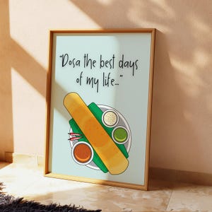 Impresión de dosa / Póster de la India / Arte desi / Decoración de cocina / Arte gastronómico / Letrero de comida / Bollywood / Inauguración de una casa / Decoración de cafetería / Arte gastronómico de pared indio